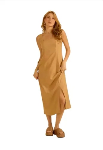 Vestido midi Feminino, Frida cor: Camurça