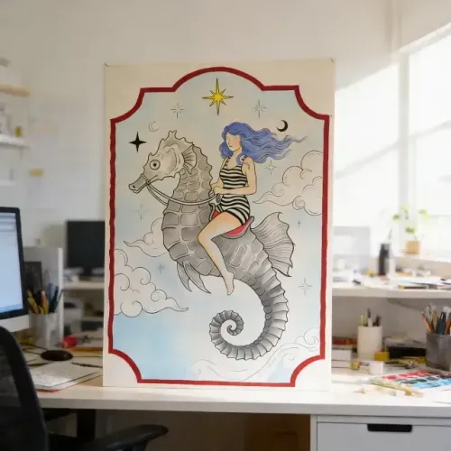 Pintura Artesanal Em Acrílico Algodão Cru Tam B1