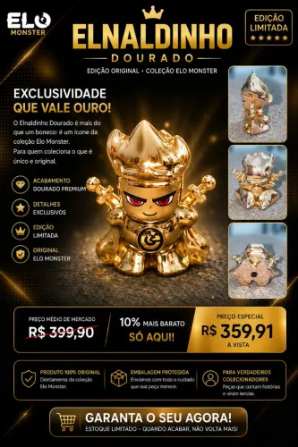 Boneco original do Elnaldinho Dourado da coleção Elo Monster