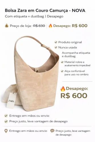 Bolsa Zara em Couro Camurça - NOVA