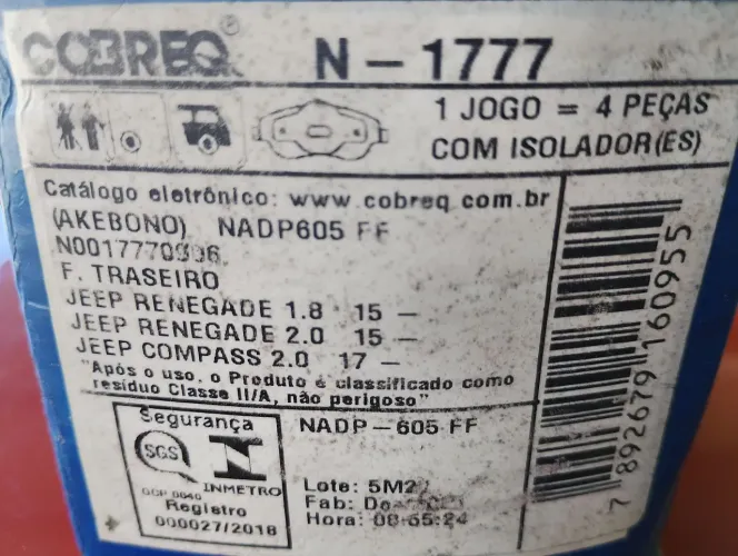 Vendo jogo de pastilhas freio traseiro original jeep Renegade