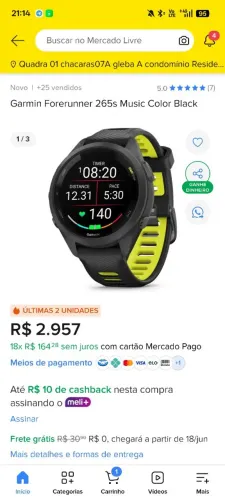 Relógio Garmin forerunner 265s