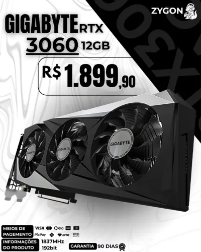 [S/ NOVO] Placa de Vídeo RTX 3060 12GB OC Gigabyte - Garantia 90 Dias