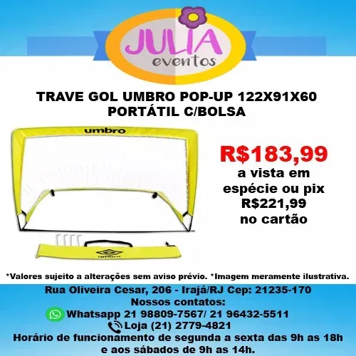 Trave Gol Umbro Pop Up 122x91 Portátil C/ Bolsa Verde-limão