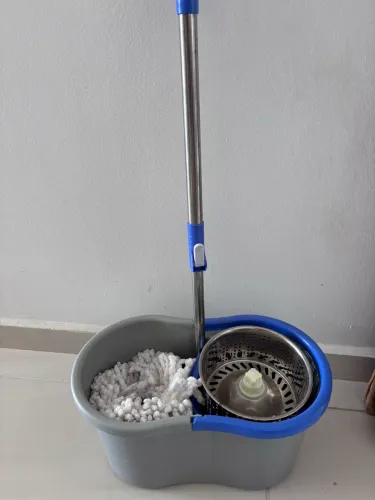 Mop Giratório 360° 13 Litros Com Balde Cabo Inox E Esfregão