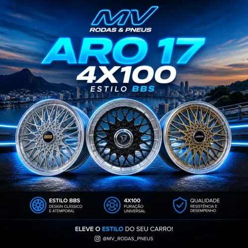 Jogo de rodas Aro 17" 4x100 no estilo BBS
