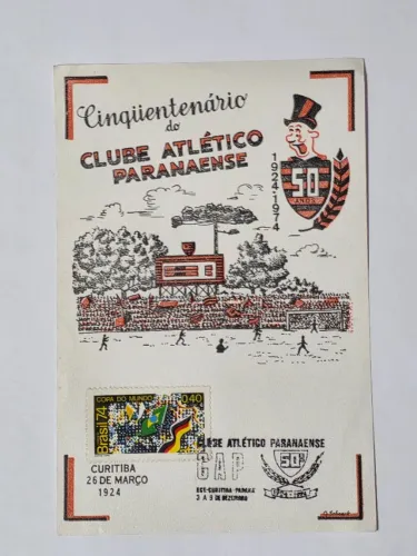 Envelope Filatélico Cinquentenário do Clube Atlético Paranaense Futebol Athletico Paranaen