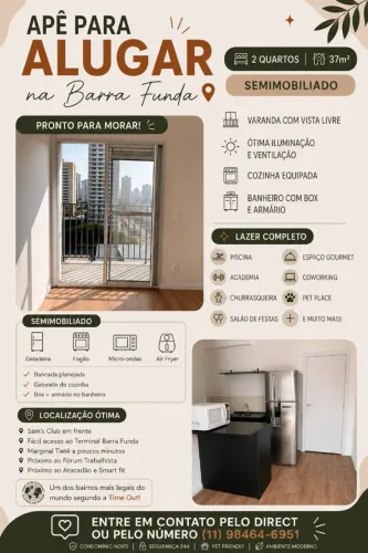 Apartamento 2 quartos semimobiliado + varanda | Barra Funda