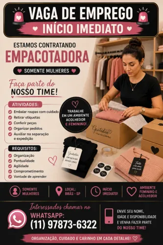 Vaga de empacotadora INICIO IMEDIATO