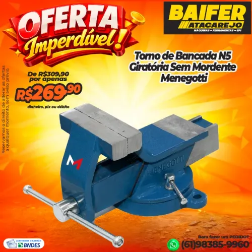 Torno de Bancada N5 Giratória Sem Mordente Menegotti