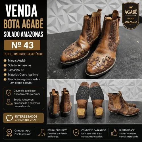 Bota Agabê Original Couro Legítimo Solado Amazonas Nº 43