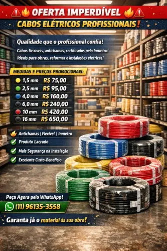 Cabos Elétricos flexível antichamas certificado pelo Inmetro rolos 100mts 