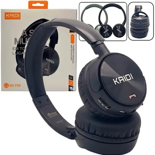Fone de Ouvido Bluetooth com Rádio FM, Micro SD e Auxiliar, Preto - Kaidi
