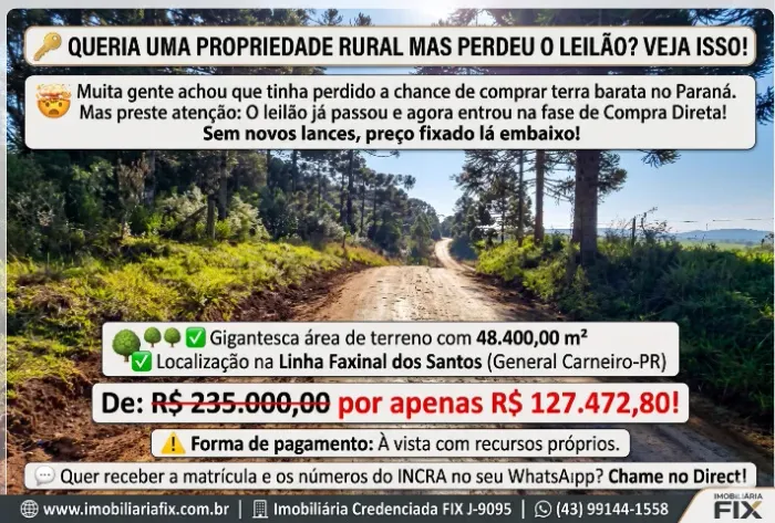 ? QUERIA UMA PROPRIEDADE RURAL MAS PERDEU O LEILÃO? VEJA ISSO!