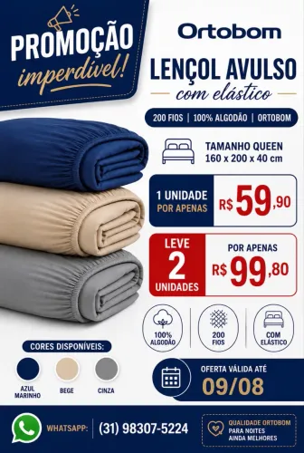 Kit Lençol Avulso 200 fios Ortobom - 100% algodão 