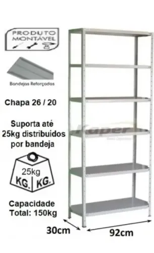 Vendo uma prateleira de aço, seis bandejas
