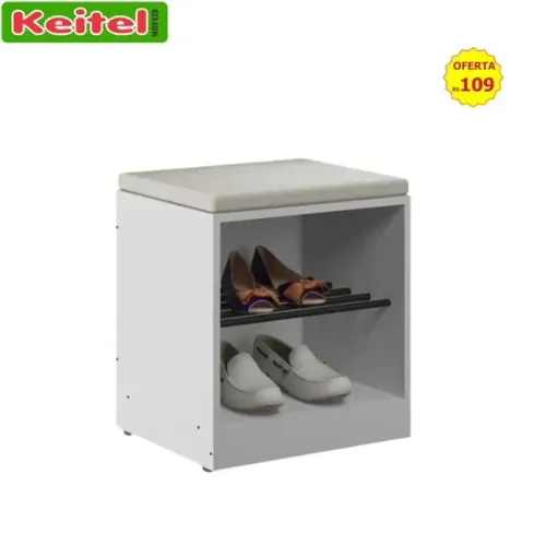 Banco Com Futon e Rodízios Flow Cor Branco / Nature - 1004 -