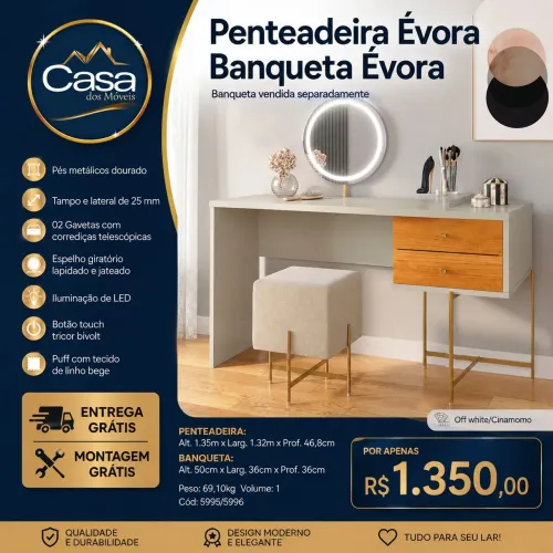 Penteadeira com banqueta Évora
