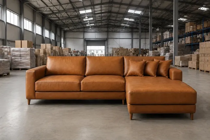 Sofá com Chaise Corino Marrom ULTIMA PEÇA 