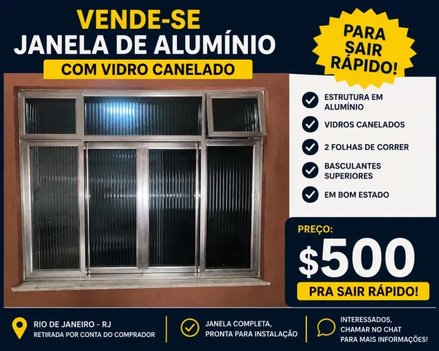 Vende-se janela de alumínio com vidro canelado.