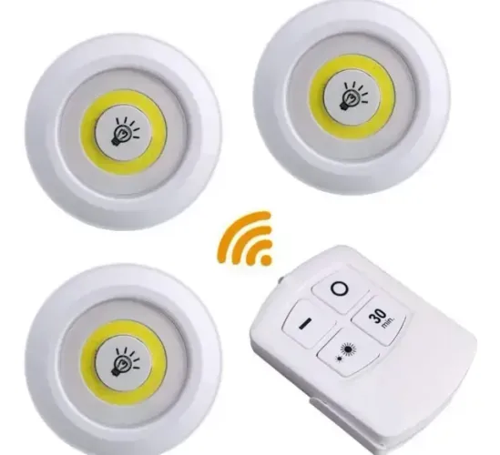 Kit 3 Lâmpada Luminária Led Spot Sem Fio C/ Controle E Timer
