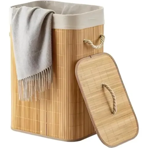 Cesto De Roupa Suja em Bambu com Tampa - Novo (nunca usado)
