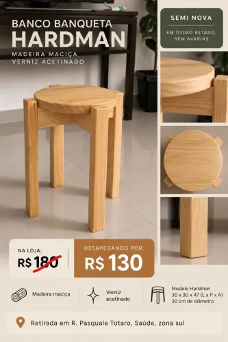 Desapego NOVO - Banqueta Hardman madeira maciça verniz acetinado