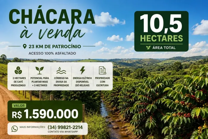 Chácara 10,5 ha com café produzindo - 23 km de Patrocínio