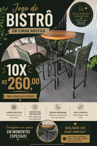 Jogo de bistrô alumínio e corda náutica 