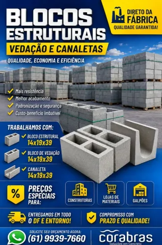 BLOCOS ESTRUTURAL, VEDAÇÃO E CANALETAS DIRETO DA FÁBRICA P SUA OBRA.