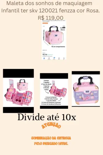 Maleta dos sonhos de maquiagem Infantil teer skv 120021 fenzza cor Rosa.
