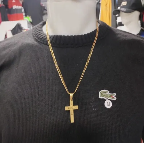 Cordão de aço novo medalha cruz