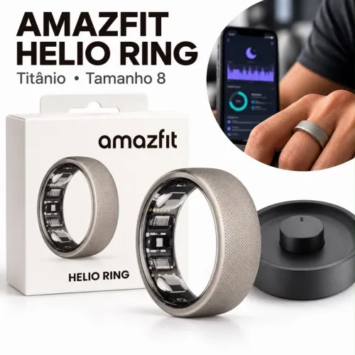 Anel Inteligente Amazfit Helio Ring Titânio - Tamanho 8 - Monitoramento de Saúde e Sono