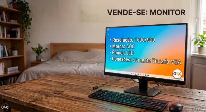 Monitor AOC 19.5" LED (1600x900) - Funcionando perfeitamente (Sem o pé)
