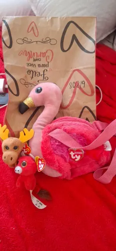 Bolsa de flamingo + mini pelúcias Ty Teenie Beanie Boos