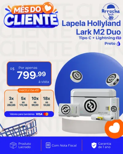Microfones Sem Fio Lapela Hollyland Lark M2 Duo Branco - Tipo C e Tipo Lightning - Lacrado