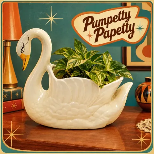 Floreira Cisne de Cerâmica | Cachepô Vintage Retrô | Vaso Decorativo Antigo | Centro de Me