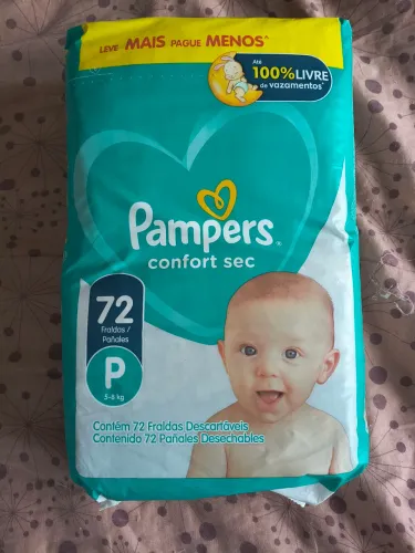 5 pacotes fraldas Pampers confort sec P com 72 fraldas cada.