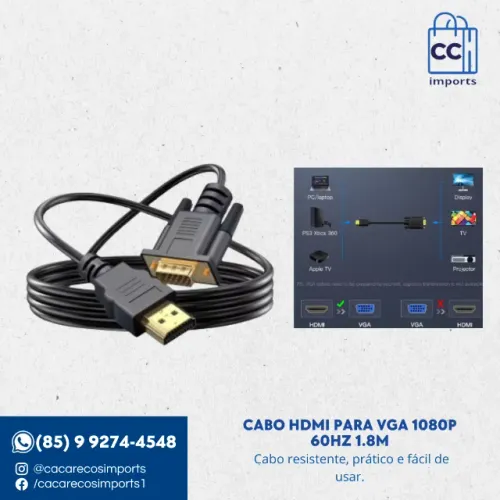 Cabo HDMI para VGA 1080P 60Hz 1.8m