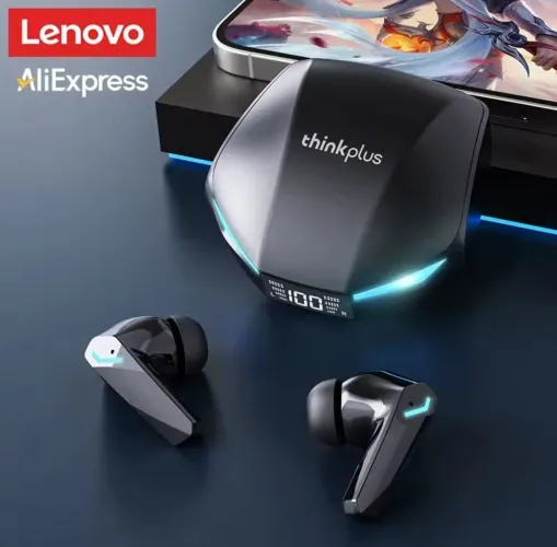Fone Bluetooth Lenovo ThinkPlus TWS Gamer LED Display Bateria Baixa Latência<br>