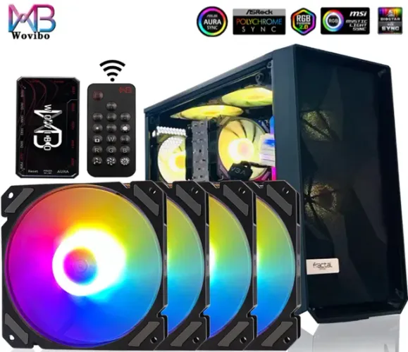 [Novo] Kit 6 fans Argb Wovibo Black 120mmm + Controladora