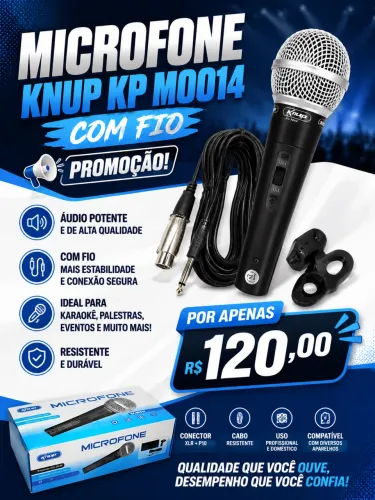Microfone Knup kp M0014 com fio promoção