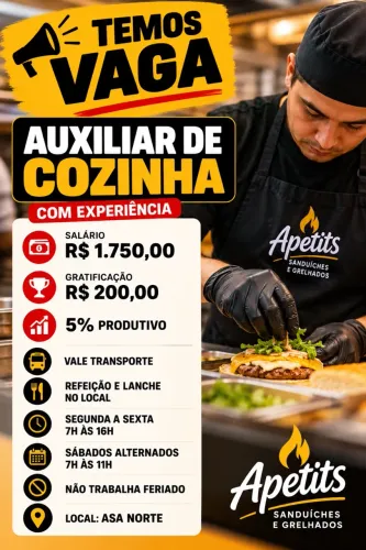 VAGA DE EMPREGO - AUXILIAR DE COZINHA COM EXPERIÊNCIA