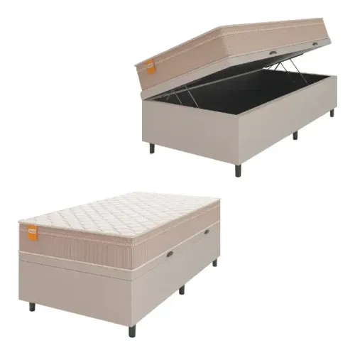 Cama Solteiro Completa Box + Colchão e Baú Novo