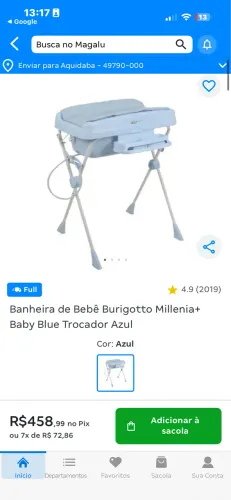 Vendo banheira burigotto completa azul bebê