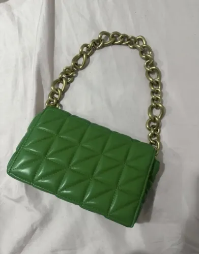 Bolsa verde mão/ombro alça corrente dourada