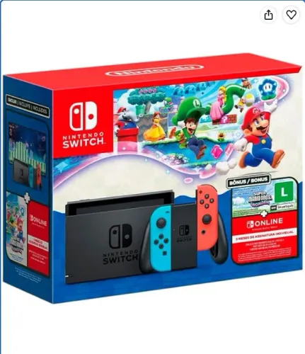 Bundle Nintendo Switch + Super Mario Bros. Wonder + 3 Meses de Assinatura Nintendo Switch 