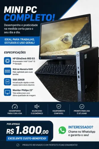 Mini PC HP EliteDesk 800 G3 I5 7th 8gb 256 ssd