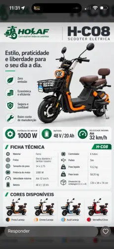 Scooter moto elétrica 1000w até 6km autonomia até 120kg loja física com garantia
