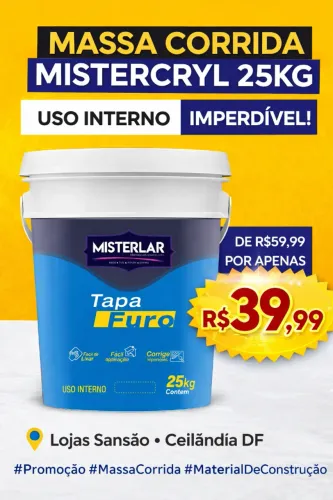 Massa Corrida Mistercryl 25kg | Uso Interno | Promoção Imperdível